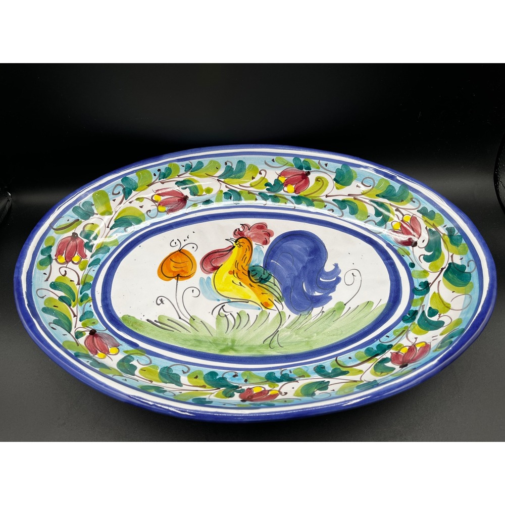 Vtg Vietri Italy‎ Large Oval Platter Rooster Hand Painted Serving Dish 16.25"